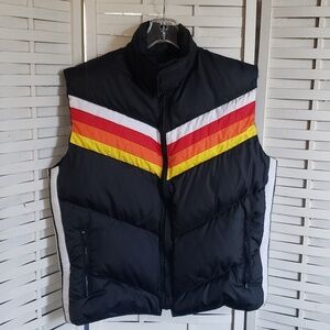 Antler black and rainbow color full zip puff down and feathers mens vest size M
